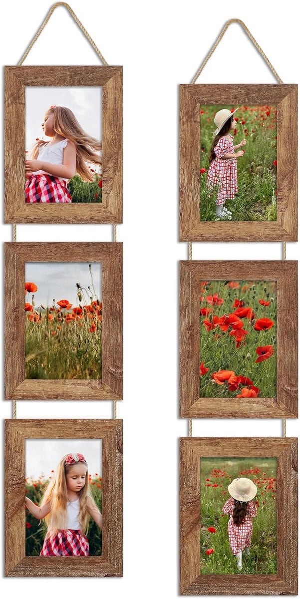 Fotolijsten set met 3 openingen per lijst, collage lijsten voor muurdecoratie, 4x6 inch, rustiek bruin