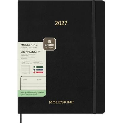 Moleskine 15 Monate Essential Wochenkalender 2026/2027, 1 Wo = 2 Seiten, vertikal, XXL, weicher Einband, Schwarz