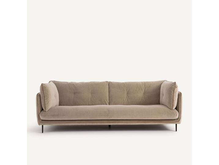 AM.PM Canapé en velours stonewashed, BOTERO 3 Places Gris Shiitaké
