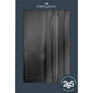 Faber-Castell Schreibset Essentio Aluminium schwarz, 3-teilig, Kugelschreiber, Füller und Stifteetui
