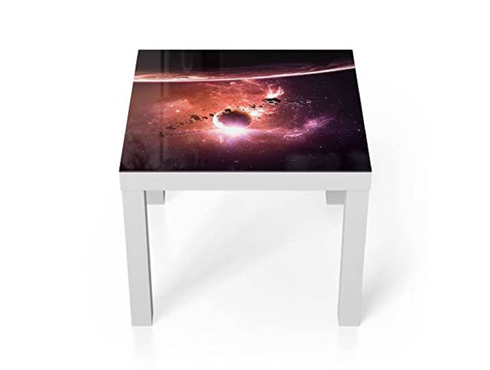 DEQORI Glastisch weiß klein 55x55 cm Motiv Galaktische Fantasiewelt ausgefallener Beistelltisch aus Glas Hochglanz Couchtisch fürs Wohnzimmer moderner Couch Tisch mit Design