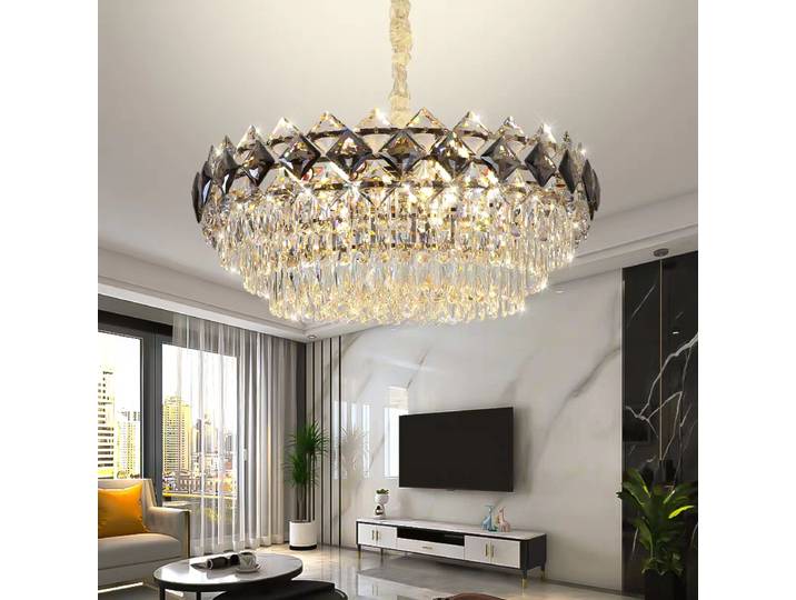 Lustre en cristal postmoderne de luxe pour salon Table de cuisine ronde ovale K9 plafonnier en cristal luminaire