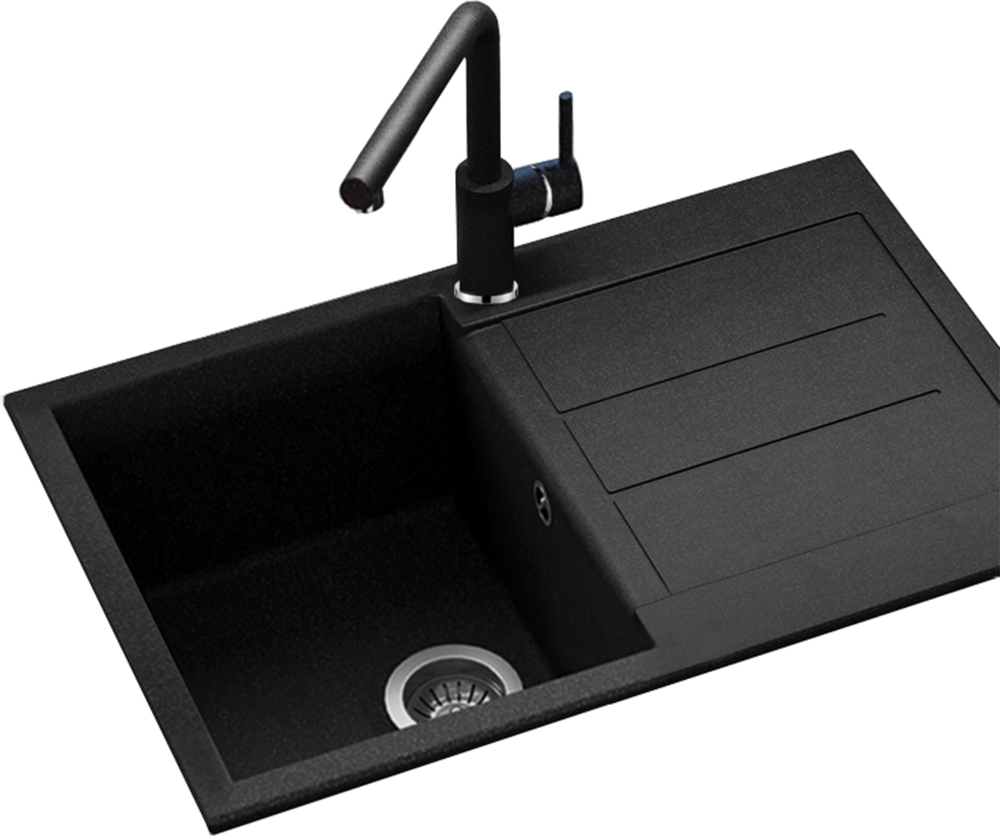 GURARI SQT 101 -601 AW+5553 E2, Einbau Granitspüle Schwarz+Edelstahl Armatur