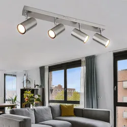 Deckenstrahler 4 Flammig silber Deckenleuchte 4 Flammig GU10 Deckenlampe Wohnzimmer Modern, schwenkbar, Metall, 4x GU10, LxBxH 56x6x12 cm