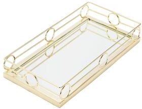 Classic Touch "Oblong Mirror Tray with Gold Design 14""L"