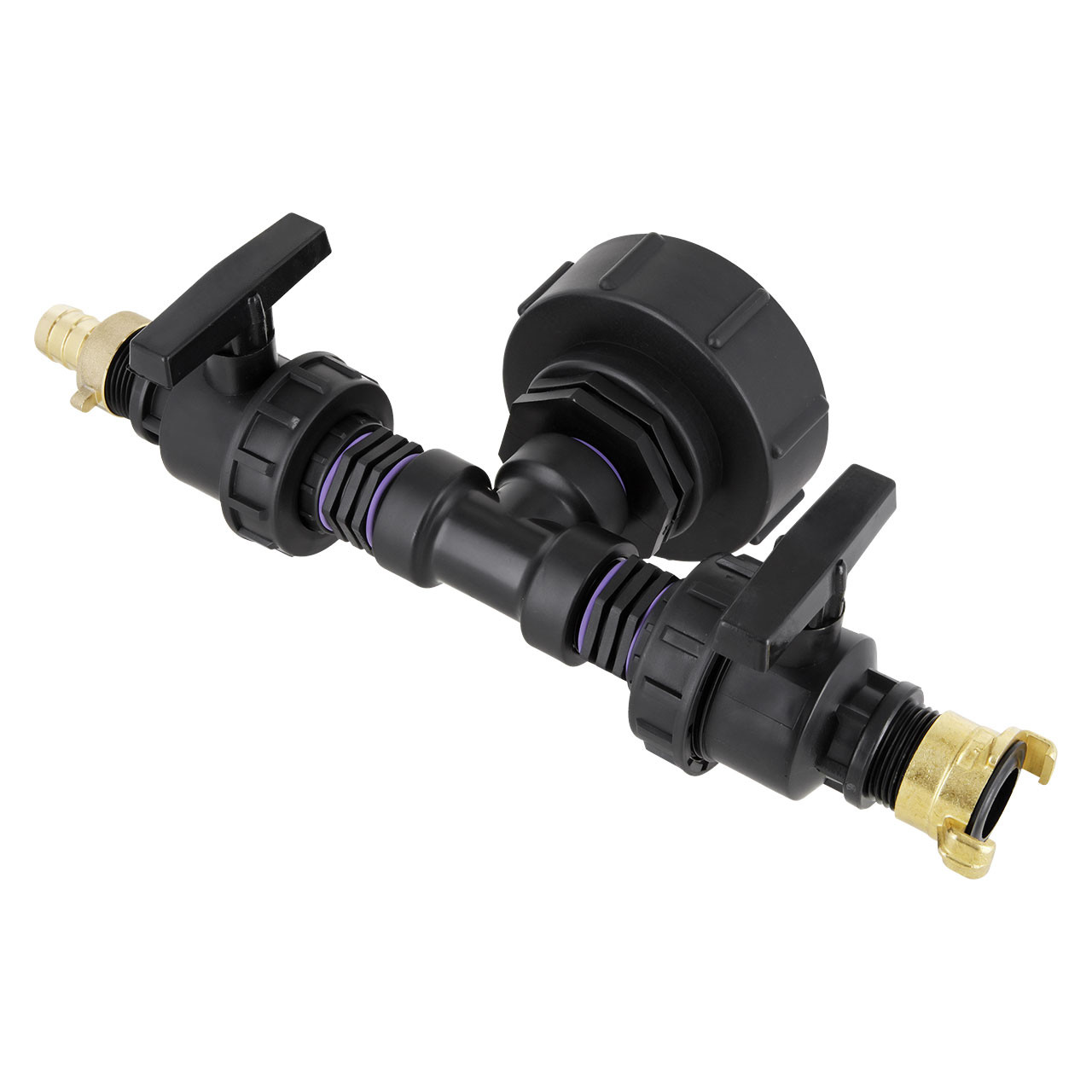REKUBIK IBC Adapter S100x8 - 2-fach 1" Kugelhahn mit 3/4" Tülle + "GeKa" kompatibel