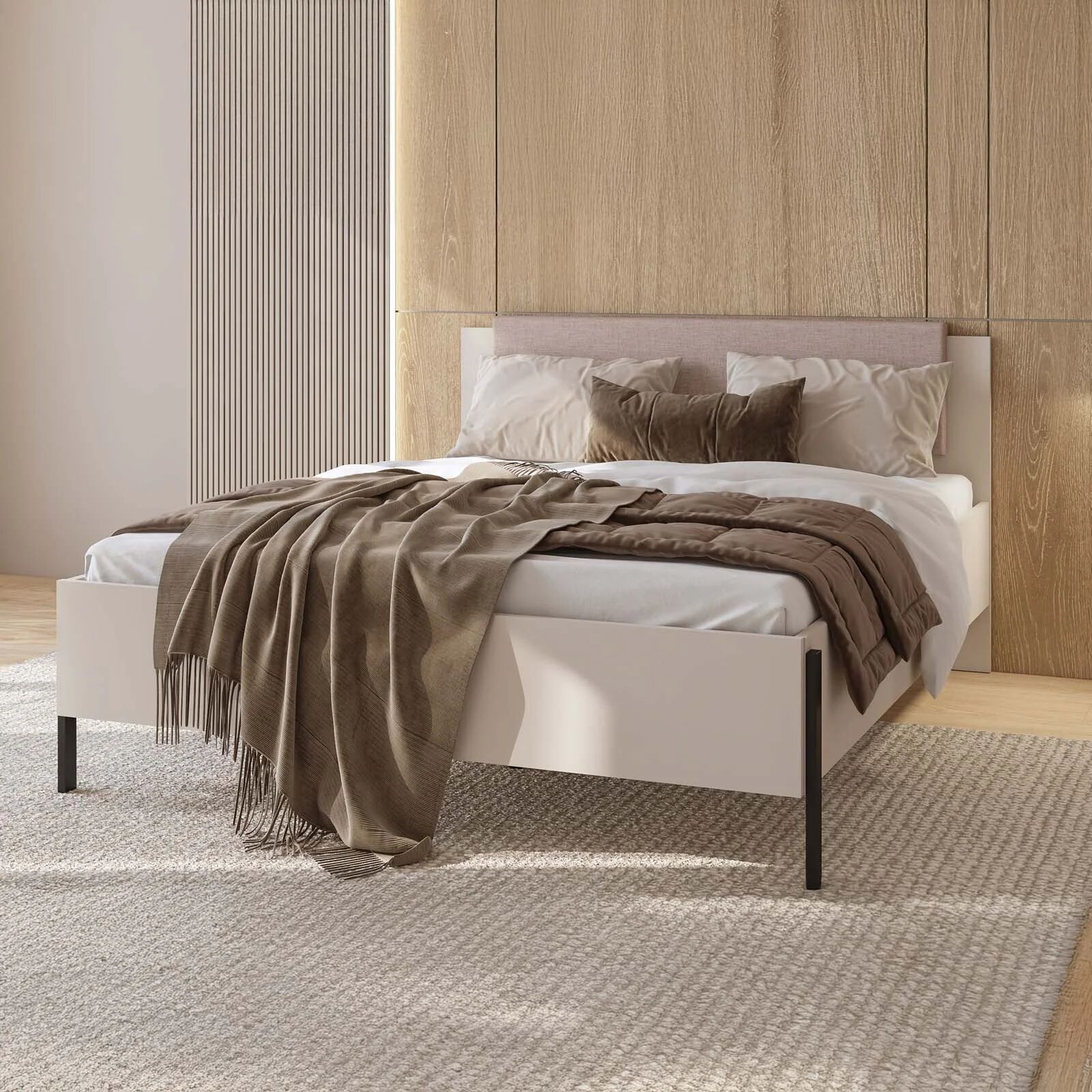 garneroarredamenti Letto matrimoniale 160x200cm testiera imbottita beige cashmere Simple