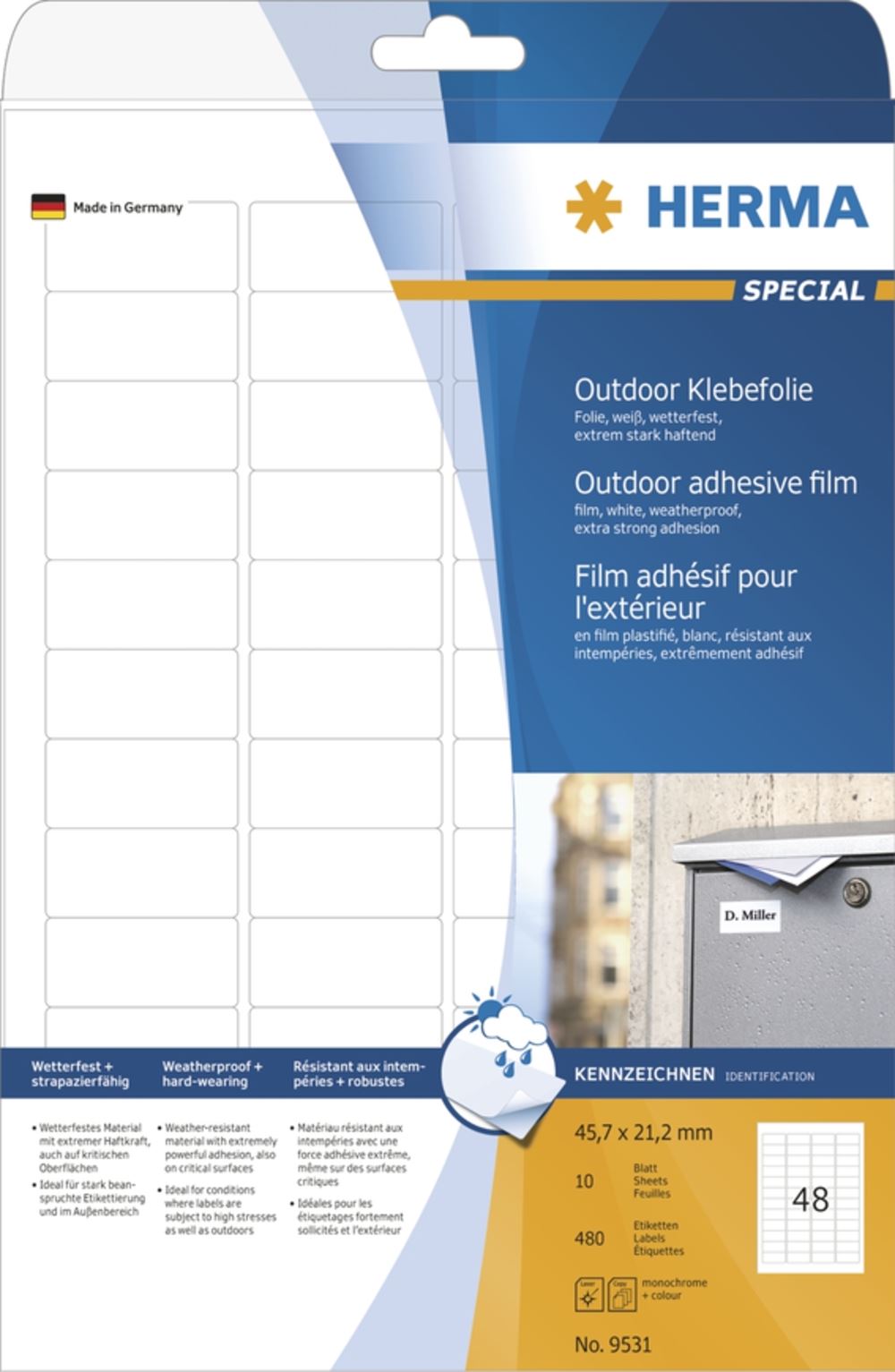 Herma 9531 Outdoor Klebefolie 4.57x2.12 cm (10 Blatt (480 Etiketten))
