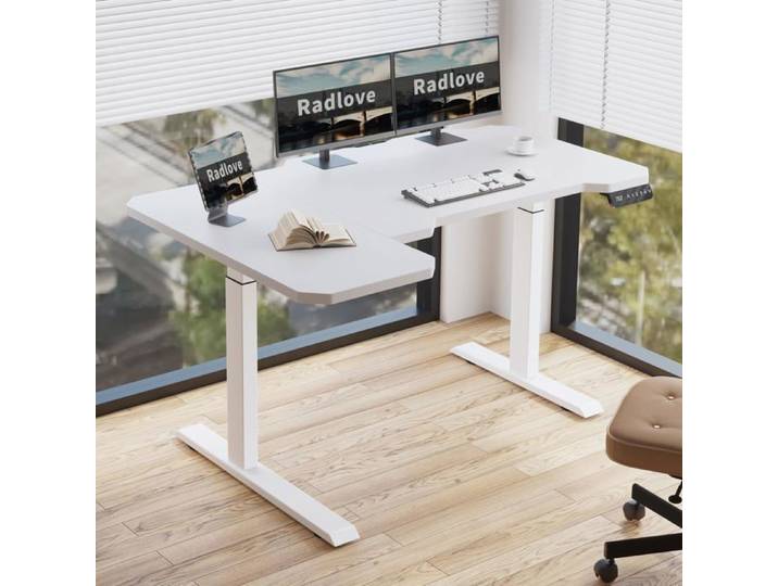 Radlove 150cm Bureau Assis Debout Electrique 2 Motors Bureau d'angle réglable en hauteur électriquement - 150cm L Form Blanc