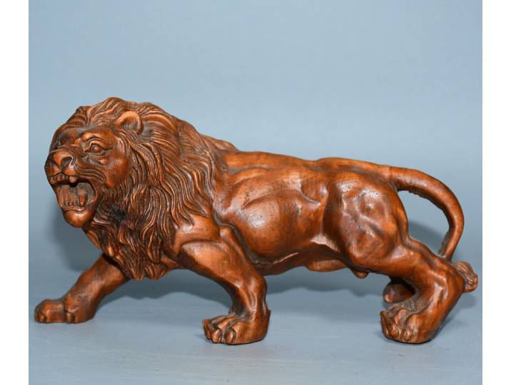 Statue de lion de 7 pouces en buis ancien, style temples népalais, lion gardien de portail, symbole de loyauté, pour la prospérité et l'exorcisme, ornement pour maison de ville