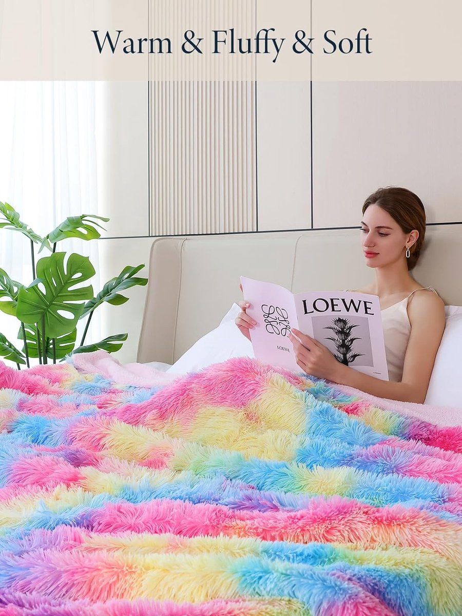 Thuys Knuffeldeken Fluffy Regenboog Sherpa Schapendeken 200 x 220 cm