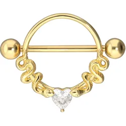 Chirurgenstahl Nippelpiercing KRISTALLHERZ + 2 SCHLANGEN