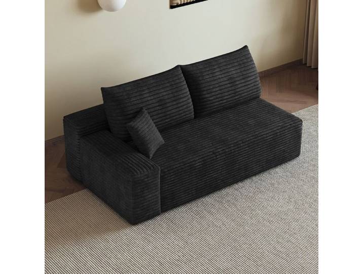 Canapé d'angle modulable réversible 2 places sans montage chaise longue gauche en tissu velours côtelé noir