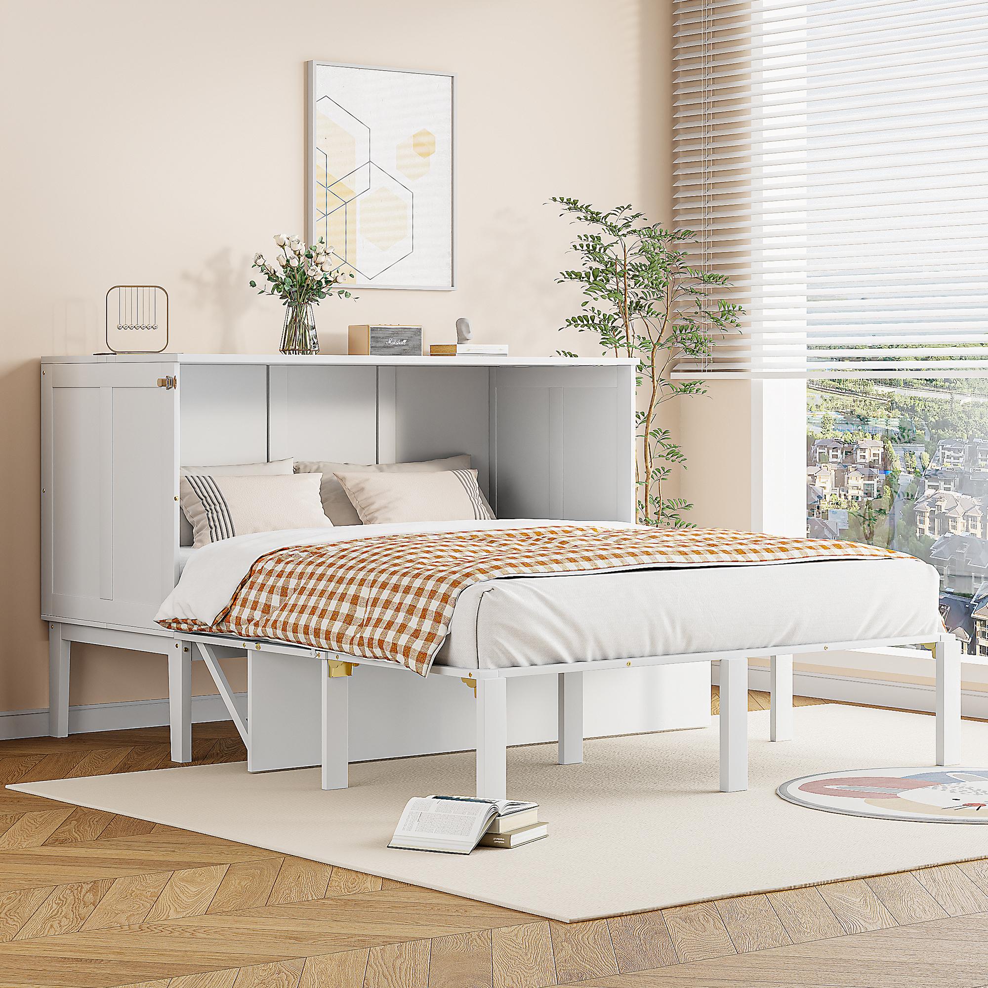 Wandbett 140x200 cm, Wandbett mit Lattenrost, Wandbett, vertikales Wandbett mit Lattenrost, Jugendbett, weiß