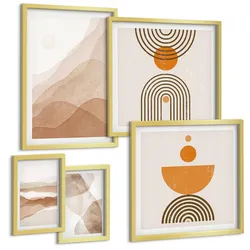 BILDER SET 5er Set - 50x50 cm & 20x30 cm & 40x60 cm Goldrahmen - Strukturen schattieren Minimalismus