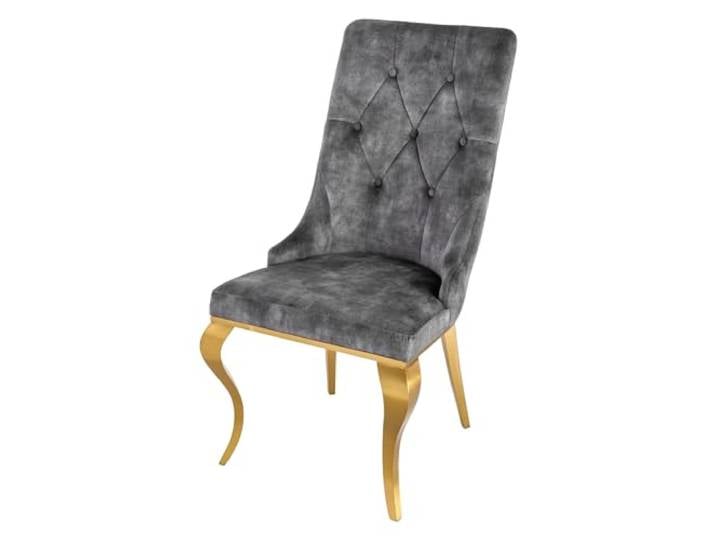 Stuhl MODERN BAROCK - 63x53cm - grau gold - Samt Metall-Beine Ziersteppung hoher Komfort, bequeme Polsterung, pflegeleicht, stabil, Esszimmerstuhl, Design, Eyecatcher