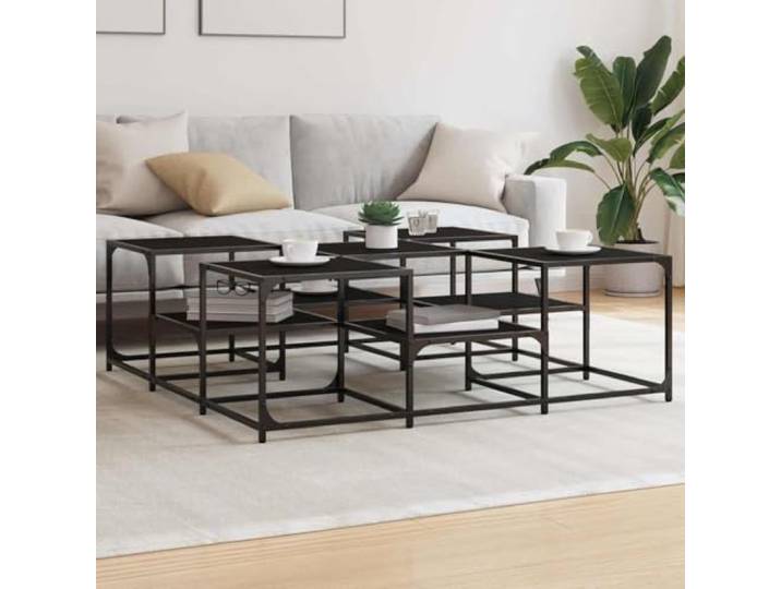 HEFZGDB Couchtisch Schwarz 121x121x40 cm Holzwerkstoff mit Verstellbarer Höhe und Metallrahmen für Stabilität und industriellen Stil, stabile Tischplatte in 2 Höhen, leicht