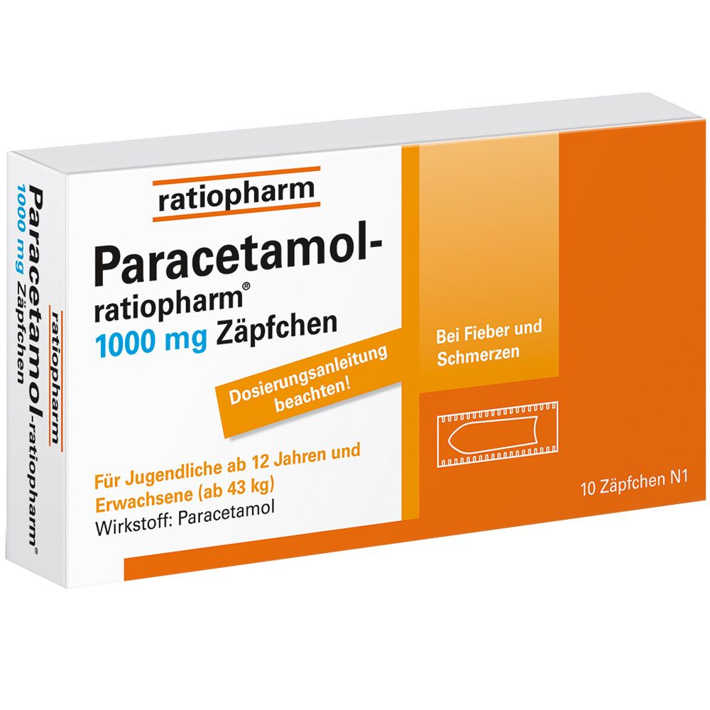 PARACETAMOL-ratiopharm 1.000 mg Zäpfchen 10 St Erwachsenen-Suppositorien