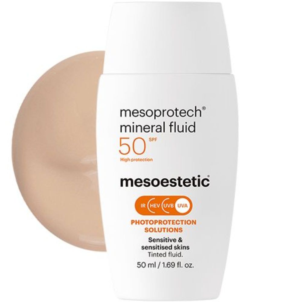 Mesoestetic Mesoprotech Mineral Fluid Sunscreen 50mL Tinted SPF50 Expiration Date: 2027-01-30