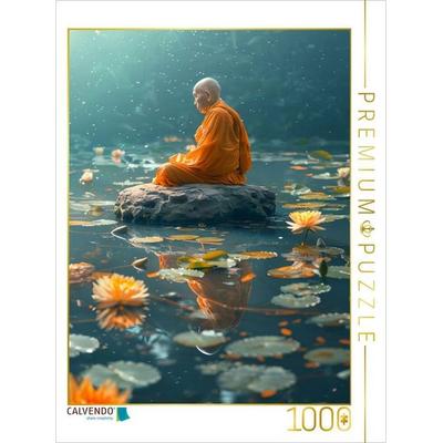 CALVENDO Puzzle Klang der Stille - buddhistischer Mönch meditiert im See | 1000 Teile Lege-Größe 64x48cm Foto-Puzzle für glückliche Stunden