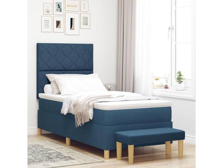 SKTQYQO Boxspringbett Mit Matratze Und Bank Blau Multifunktionsbett Bettgestell Für Schlafzimmer Geeignet Für Hotels Und Studien 90x200Cm Stoff