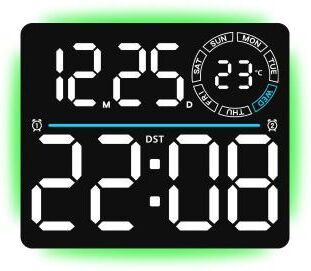 Inspired Deals RGB LED Digital Wall Clock With Large Display, Dual Alarm Timer & Auto Dimming Night Light black White