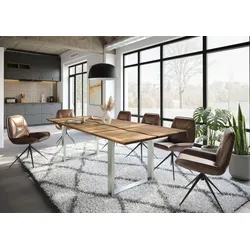 Esstisch Mango 260x100x76 natur lackiert / Epoxid schwarz, U-Beine silber matt EPOXY