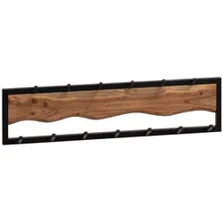 KADIMA DESIGN Wandgarderobe Akazie Massivholz / Metall 80x20x8 cm, Hakenleiste für Jacken, Schals und Mützen, Flurgarderobe mit Wellenmuster, Garderobe Wand