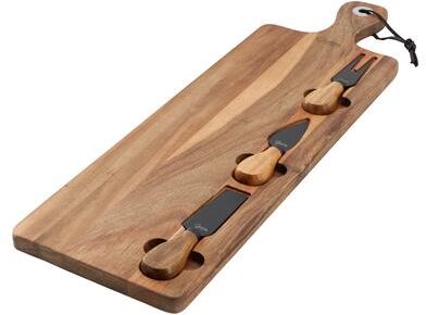 Gibson 4 Piece Acacia Wood Charcuterie Board With Cheese Knives in Brown