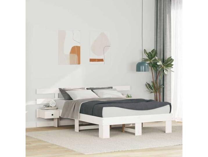 YUTAASU Bettrahmen mit Kopfteil Weiß 140x190 cm Massives Kiefernholz Plattform-Lattenrost, Stabile Konstruktion, Einfache Montage, Pflegeleicht