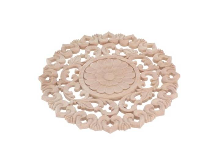Unbemalte, runde, aus Holz geschnitzte Applikation Onlay handgeschnitztes Blumendesign for Schranktür, Kleiderschrank, Kommode, Wanddecke