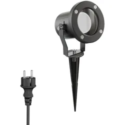 ledscom.de Gartenstrahler Erdspieß MIBU für außen, Edelstahl schwarz + LED GU10 Lampe 3-Stufen-dimmbar weiß W 609lm