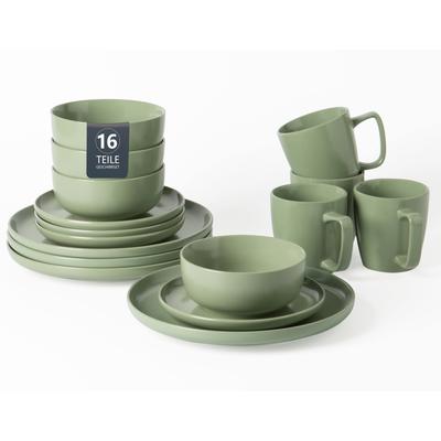 Geschirr-Set OTTO HOME "Tommik, außen matt, innen glänzend", grün, 16, Steinzeug, Geschirr-Sets, Geschirr-Set, spülmaschinenfest und mikrowellengeeignet