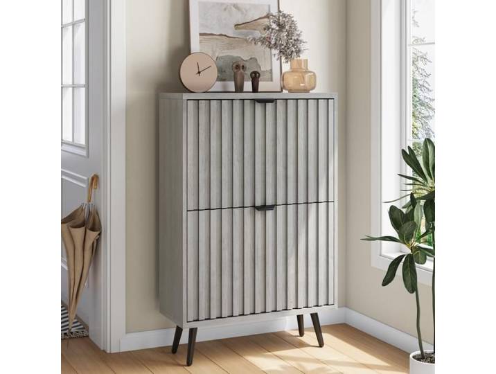 Meuble à Chaussures - Armoire à Chaussures - 2 Portes - Gris - 60x24x94cm
