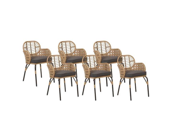 GARTENSTUHL 6er-Set PE Rattan Auflage graphitgrau Pratello