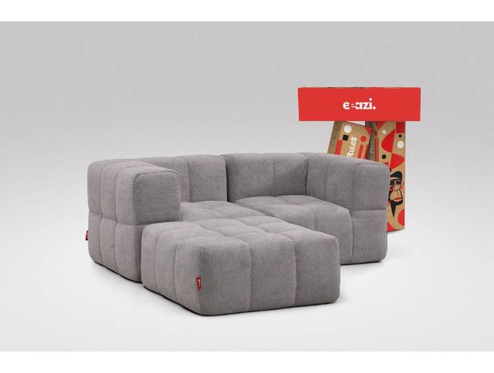 3-tlg. Modulsofa Grau – 2 Eckteile, 1 Hocker