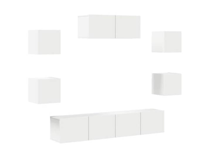 LKJephalotrop 7-TLG. TV-Schrank-Set Wandmontage Weiß Holzwerkstoff Schwebende Lowboards für Wohnzimmer und Schlafzimmer mit viel Stauraum für Receiver, Mediathek und Zeitschriften.