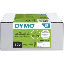 DYMO® Original Etikett für LabelWriter™, Vorteilspack, Adressen - weiss - permanent haftend, 12 x 260 Etiketten