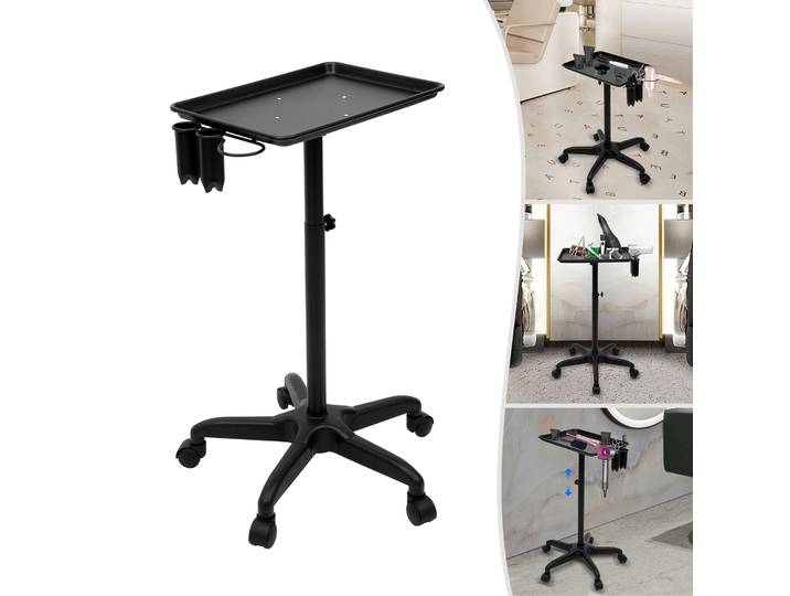 Chariot roulant professionnel en aluminium pour salon, médical, tatouage, coiffure, plateau de service pour instruments, noir/argent