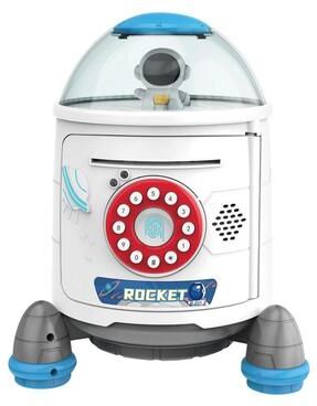 Inspired Deals Kids Smart Rocket Piggy Bank Toy With Fingerprint Password Safe And Voice Interactive Saving Box blue
