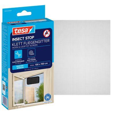 tesa® Klett-Fliegengitter INSECT STOP, zum Befestigen an Fensterrahmen, L 1300 x B 1500 mm, anthrazit-transparent