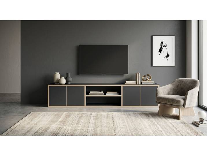 Lowboard nach Maß - Niedriges Sideboard für TV Premium Dekore Schwarz Multiplex Kante
