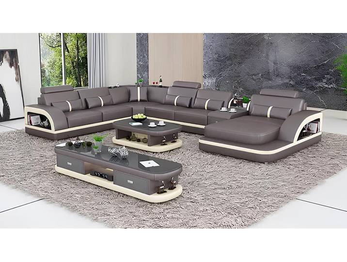Xlmoebel Wohnlandschaft Stilvolle Wohnlandschaft aus hochwertigem Leder mit Couchtisch, Wohnlandschaft mit Couchtisch, Hergestellt in Europa