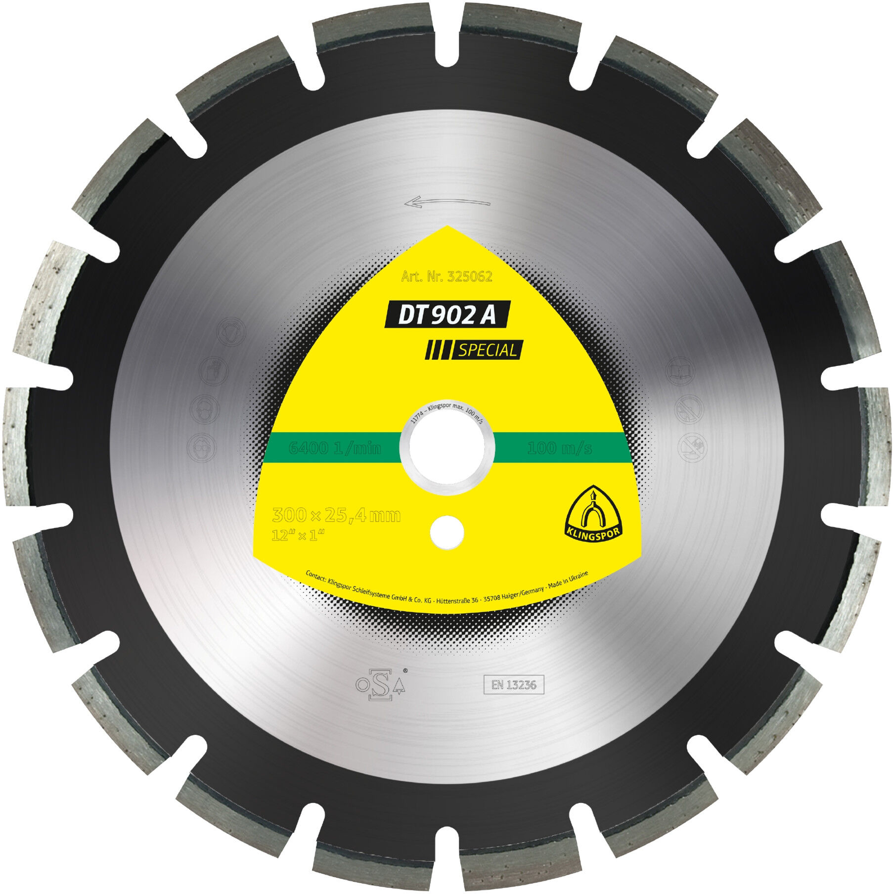 Klingspor DT 902 A Diamanttrennscheiben 500 x 3,7 x 25,4 mm 30 Segmente 40 x 3,7 x 12 mm Weitverzahnt (325173)