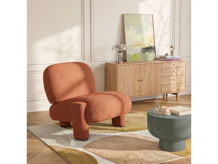 HABITAT - Fauteuil en tissu bouclette - Terracotta - Pineto