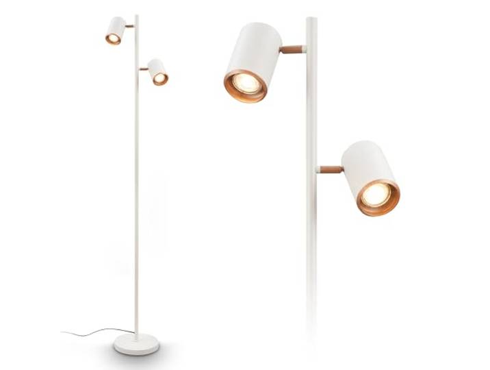 BRILONER - Lampadaire avec interrupteur sur le câble\, têtes de spots orientables\, 2xGU10 douille\, lampadaire sur salon\, lampe sur pied\, lampadaire sur pied\, 22x159\,5cm\, gris clair-coffee
