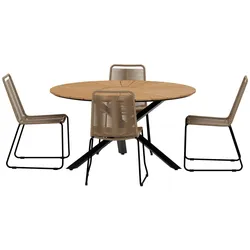 Ebuy24, Gartentisch + Balkontisch, Mexico Gartenset Tisch Ø140 cm Natur 4 Stühle braun. (140 x 75 cm)