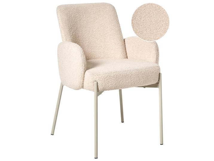 Beliani Esszimmerstuhl Bouclé Hellbeige Magee, Beige, 56x86x57 cm, Esszimmer, Stühle