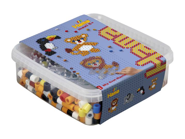 Hama Maxi Box mit Perlen +2 Stiftplatten Löwe + Elefant