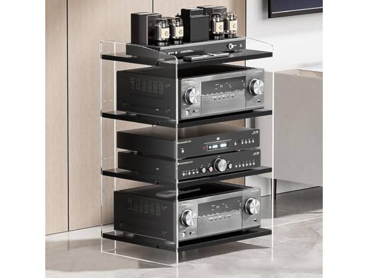 HLDJYLZS 3/4 Ebenen Acryl Audio Rack, HiFi Verstärkerständer mit Böden 3/4 Ebenen, Acrylplatten, Verstellbare Böden, HiFi Rack für Verstärker, Plattenspieler & Heimkino